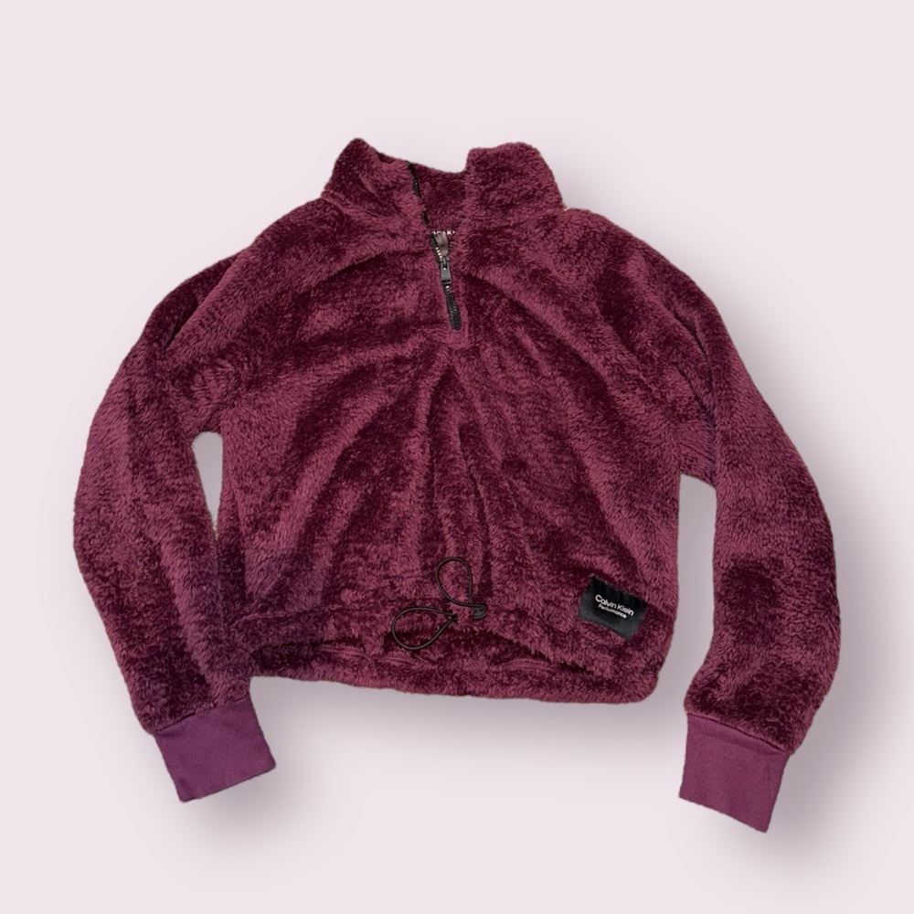 Calvin Klein Performance Wine Red Sherpa Crop Pullover - Size M (NWOT)